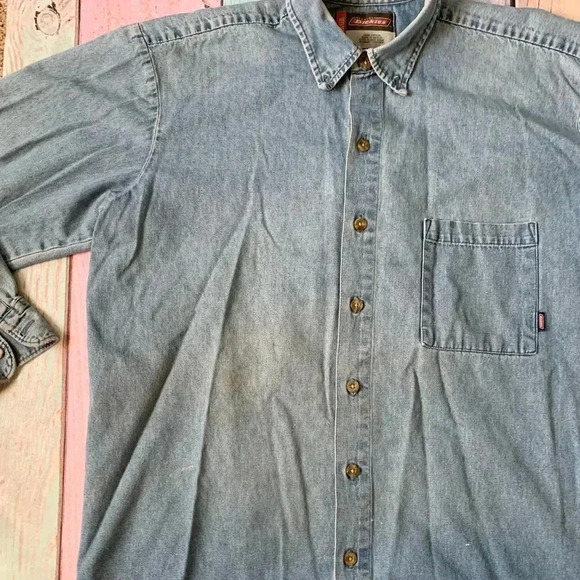 Dickies long sleeve snap button down cotton denim work shirt - Picture 2 of 10